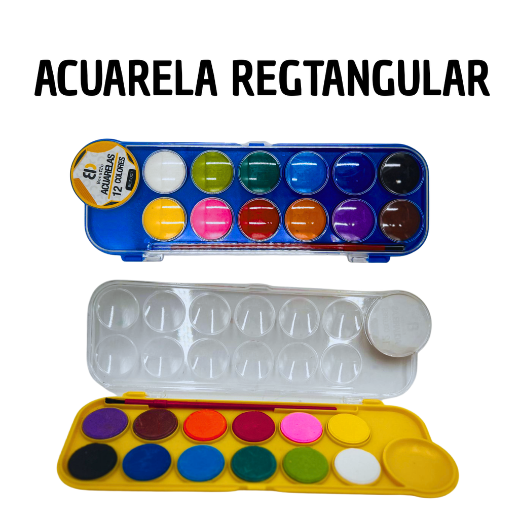 Acuarelas Rectangulares 12 Colores - Arte Escolar
