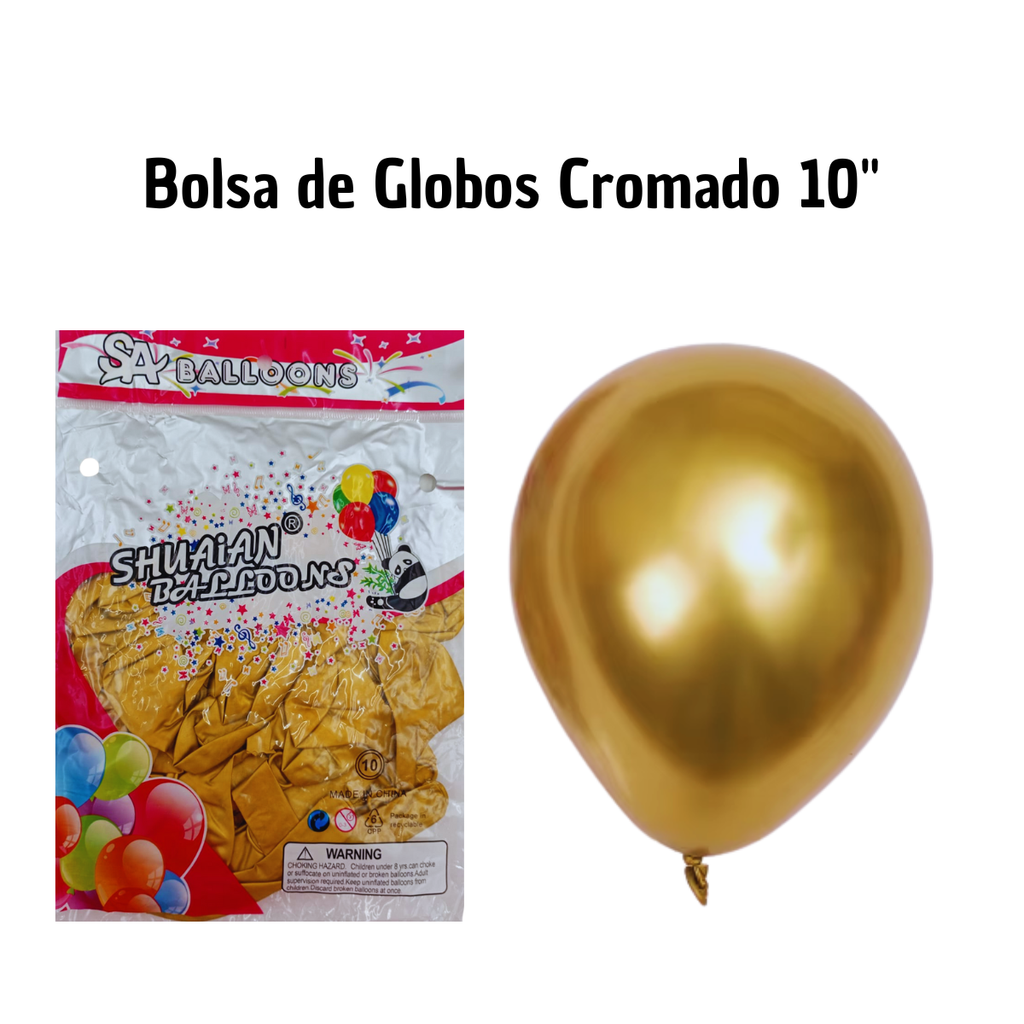 Globos Látex Cromado Dorado - Celebraciones Elegantes